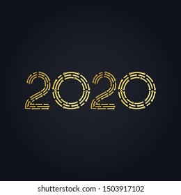 2020 golden New Year sign with golden glitter on black background. Vector New Year illustration. Happy New Year Banner with 2020 Numbers on Bright Background.