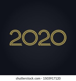 2020 golden New Year sign with golden glitter on black background. Vector New Year illustration. Happy New Year Banner with 2020 Numbers on Bright Background.