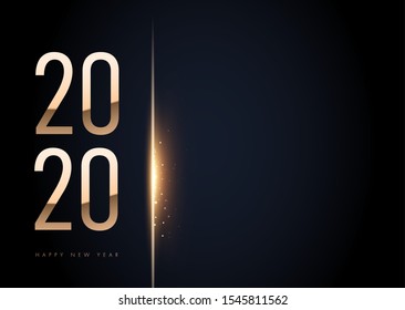 2020 golden New Year sign on winter holiday background. Vector New Year illustration.