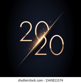 2020 golden New Year sign on winter holiday background. Vector New Year illustration.