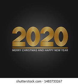 2020 golden number logo monogram, parallel line style, merry christmas and happy new year congratulatory text