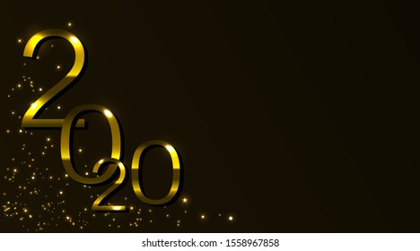 2020 Golden Numbers with Sparkling Confetti Falling. Web Header & Cover Template. Vector Illustration