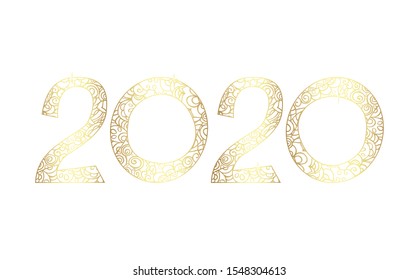 2020 golden openwork numbers isolated vector illustration on white background. Template for design and decoration.