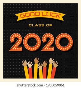 2020 graduation greeting card or banner design with vintage light bulb sign numbers. Congratulations to the graduate. Vector illustration.