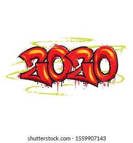 2020 Graffiti Style Lettering. Vector New Year illustration