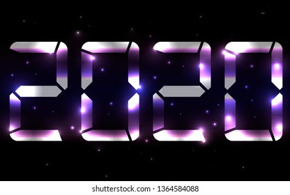 2020 Graphic light vector in purple and white with outer space and stars in the background. New year background