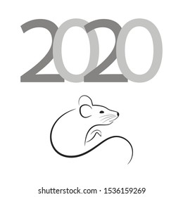 2020 and a gray rat on a white background, new year