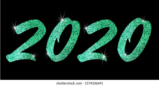 2020, great design for any purposes. New Year backdrop. Vector christmas illustration. Green glitter texture. New Year abstract pattern. Creative vector element. Holiday background. Graphic element