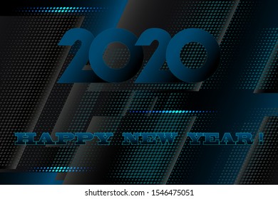 2020, halftone, futuristic composition dedicated to the new year. made in dark blue tones 