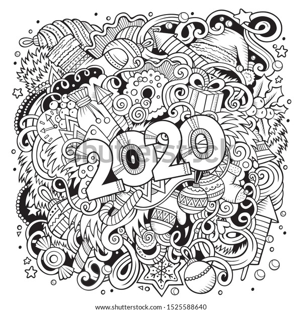 2020 Hand Drawn Doodles Illustration New Stock Vector (Royalty Free ...