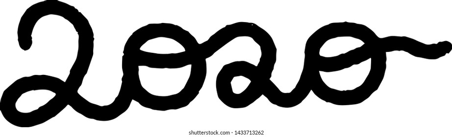 2020 hand drawn number in cartoon style. New year cartoon minimalism calendar
