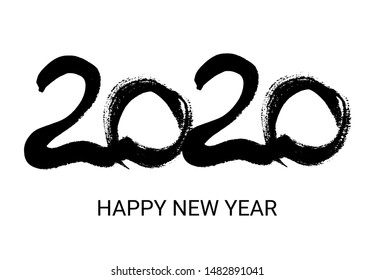 2020 hand drawn numbers. Grunge calligraphy lettering in black isolated on white background. Happy New Year and happy holidays. Vector illustration.