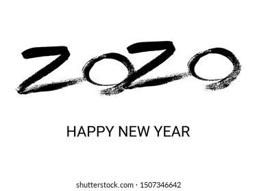 2020 hand drawn numbers. Grunge calligraphy lettering in black isolated on white background. Happy New Year and happy holidays. Vector illustration.