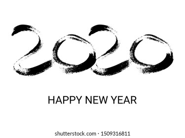 2020 hand drawn numbers. Grunge calligraphy lettering in black isolated on white background. Happy New Year and happy holidays. Vector illustration.