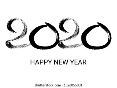 2020 hand drawn numbers. Grunge calligraphy lettering in black isolated on white background. Happy New Year and happy holidays. Vector illustration.

