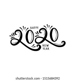 2020 hand drawn  text design emblem. Happy New Year.Isolated on white background