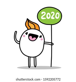 2020 hand drawn vector illustration in cartoon comic style man holding number green