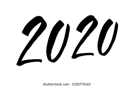 2020. Hand drawn vector lettering calligraphy black number text. Happy New Year greeting card. Modern Christmas illustration design.