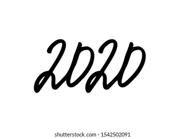 2020. Hand drawn vector lettering calligraphy black number text. Happy New Year greeting card. Modern Christmas illustration design.
