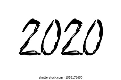 2020. Hand drawn vector lettering calligraphy black number text. Happy New Year greeting card. Modern Christmas illustration design.