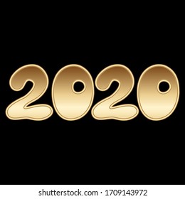 2020 hand written  golden lettering isolated on black background. Great for design New year party posters, holidays card, header for website. Vector illustration. Template decorative numbers.