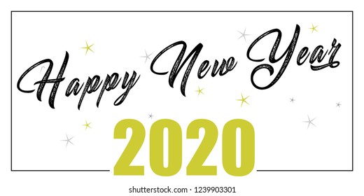 2020 hand written lettering with golden Christmas stars  Happy New Year card design. Vector illustration EPS 