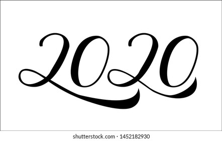 2020 Hand written numbers with brush. Calligraphy lettering for New Year isolated on white. Holidays typography poster. Easy to edit vector template for banner, sign, greeting card, invitation, etc. 
