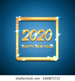 2020 Happy chinese new year of the Rat creative design background or greeting card. 2020 new year golden shiny numbers on blue background