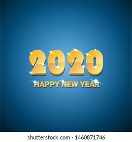 2020 Happy chinese new year of the Rat creative design background or greeting card. 2020 new year golden shiny numbers on blue background