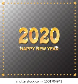 2020 Happy chinese new year of the Rat creative design background or greeting card. 2020 new year golden shiny numbers isolated on transparent background