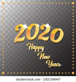 2020 Happy chinese new year of the Rat creative design background or greeting card. 2020 new year golden shiny numbers isolated on transparent background