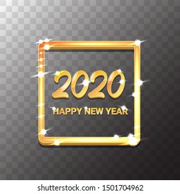 2020 Happy chinese new year of the Rat creative design background or greeting card. 2020 new year golden shiny numbers isolated on transparent background