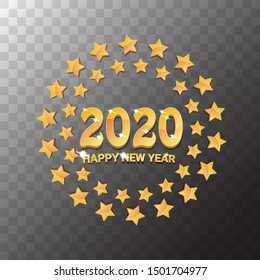 2020 Happy chinese new year of the Rat creative design background or greeting card. 2020 new year golden shiny numbers isolated on transparent background