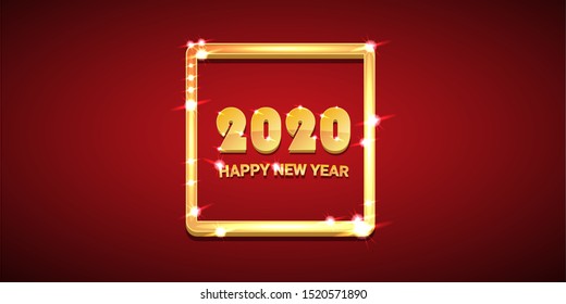 2020 Happy chinese new year of the Rat creative design horizontal banner background or greeting card. 2020 new year golden shiny numbers isolated on red background
