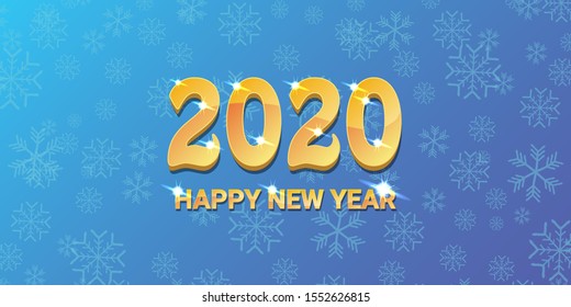 2020 Happy chinese new year of the Rat creative design horizontal banner background or greeting card. 2020 new year golden shiny numbers isolated on blue sky winter background with snowflakes