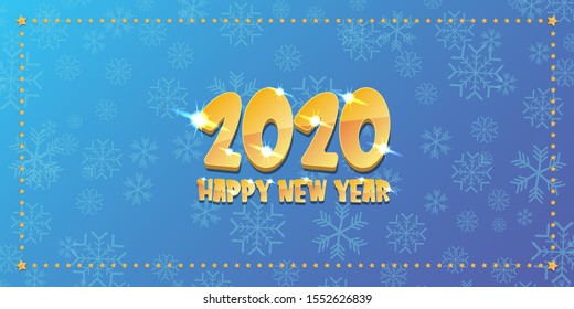 2020 Happy chinese new year of the Rat creative design horizontal banner background or greeting card. 2020 new year golden shiny numbers isolated on blue sky winter background with snowflakes