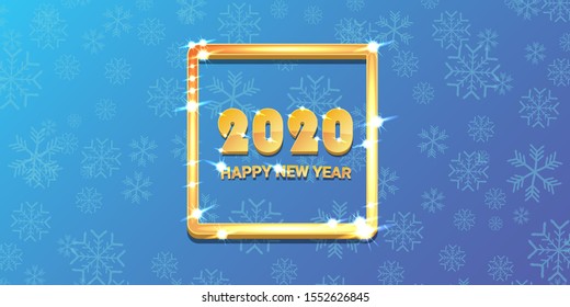 2020 Happy chinese new year of the Rat creative design horizontal banner background or greeting card. 2020 new year golden shiny numbers isolated on blue sky winter background with snowflakes