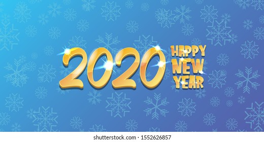 2020 Happy chinese new year of the Rat creative design horizontal banner background or greeting card. 2020 new year golden shiny numbers isolated on blue sky winter background with snowflakes