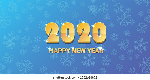 2020 Happy chinese new year of the Rat creative design horizontal banner background or greeting card. 2020 new year golden shiny numbers isolated on blue sky winter background with snowflakes