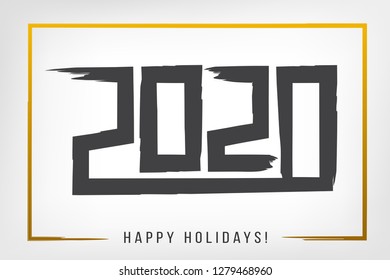 2020 happy new year abstract card line design template with gold gradient