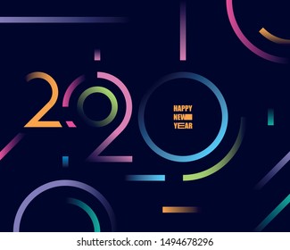2020 happy new year abstract card design with gradient line