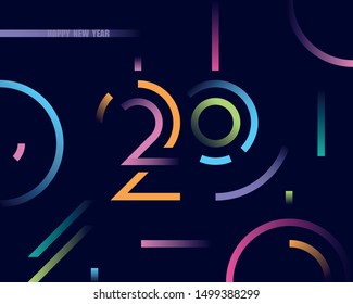2020 happy new year abstract stylized card design with gradient