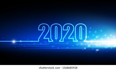 2020 Happy New year with abstract futuristic innovation of digital technology background, vector illustration