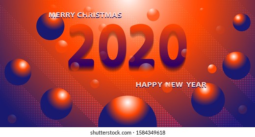2020. Happy New Year. Abstract color gradient background. Christmas celebrate design for holiday. Vector illustration.