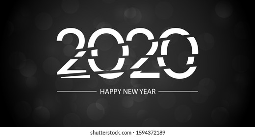 2020 happy new year abstract white black bokeh background card