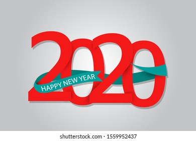2020 Happy new year anniversary, celebration logotype. anniversary logo with Red and Blue Ribbon isolated on grey background, vector design for celebration, invitation card - vector