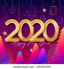 2020 Happy New Year background design with hanging decorations. Vector illustration