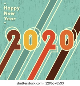2020 Happy New Year background, vintage design for holiday flyer, greeting, invitation card or cover brochure. Vector illustration.