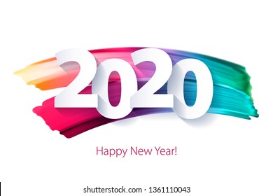 2020 Happy New Year background with colorful numbers. Christmas winter holidays design. Seasonal greeting card, calendar, brochure template.