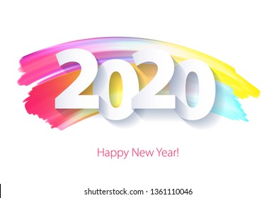 2020 Happy New Year background with colorful numbers. Christmas winter holidays design. Seasonal greeting card, calendar, brochure template.